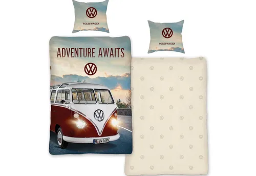 SkyBrands Bettwäsche VW Bulli T1 On Tour, 2-teilig - Bettwäsche-Set für Camper-Fans, aus 100% Baumwolle, pflegeleicht und mit Wendefunktion für vielseitigen Look.