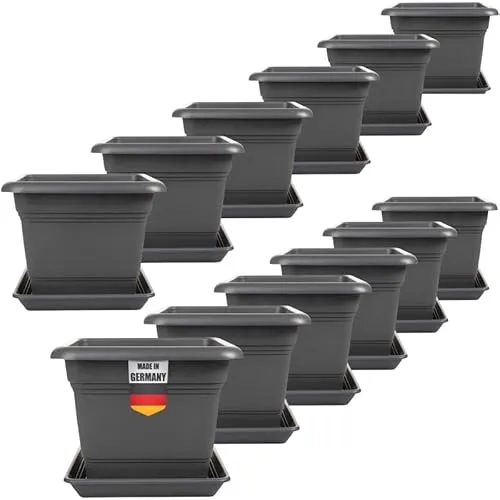 2friends Pflanzkübel GroÃŸ AuÃŸen 40x40 cm â€“ 12er Set Anthrazit Blumentopf Gross für Terrasse und Garten Robuster Pflanztopf 40 cm Durchmesser Blumenkübel