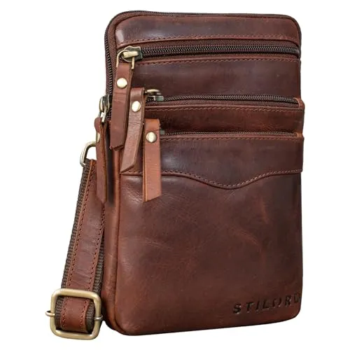 STILORD Aria Brusttasche Leder klein multifunktional für Damen und Herren Gürteltasche Vintage Umhängetasche 8 Zoll Farbe:Porto - Cognac