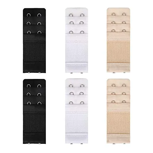 BH Verlängerung 6 Stücke - Bra Extender für Frauen, 3 Farben - BH-Verlängerer mit 6 Stück, ideal für mehr Komfort bei Schwangerschaft oder Gewichtszunahme. Aus elastischer Baumwolle und Edelstahl, für eine perfekte Passform.