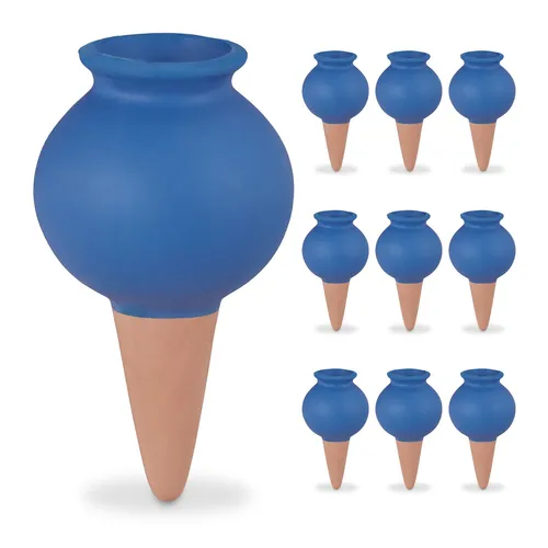 relaxdays Tropfer Tonkegel 10er Set - Automatische Pflanzenbewässerung - Bewässerungssysteme für Balkonkästen und Kübelpflanzen. Die durchlässigen Tonkegel versorgen Deine Pflanzen automatisch mit Wasser, ideal für faule Gießer und während heißer Sommertage.
