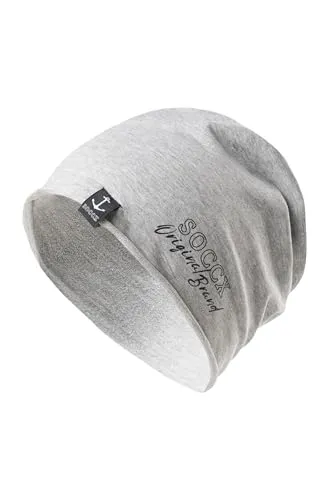 SOCCX Beanie aus Jersey mit Logo Print Grey Melange