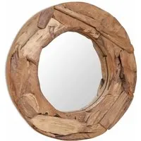 vidaXL Dekorativer Spiegel Teak 60 cm Rund - Eleganter Teak-Spiegel mit 60 cm Durchmesser, handgefertigt und rustikaler Maserung – ideal für stilvolle Akzente in jedem Raum, besonders im Badezimmer.