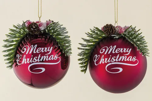 Baumschmuck Kugel Merry Christmas Glas Rot 8cm 2er-Set (1000155 Christbaumkugeln