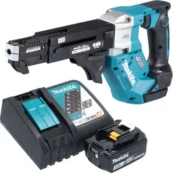 Makita DFR 552 RF1 Akku Magazinschrauber 18 V mit 3,0 Ah Akku und Ladegerät - Kompakter Akku Magazinschrauber für präzise Serienverschraubungen im Trockenbau. Mit bürstenlosem Motor, ergonomischem Griff und variablem Drehmoment für effizientes Arbeiten.
