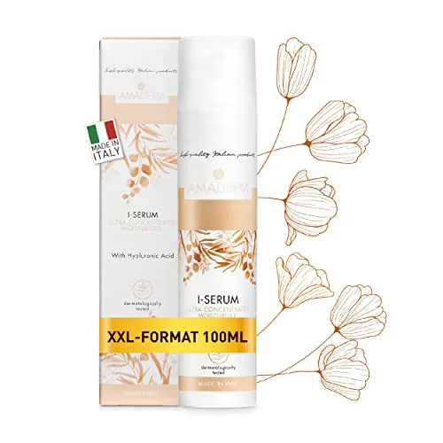 AMADERM I-Serum 100ml | Gesichtsserum mit 100% reiner Hyaluronsäure und Vitamin E | MADE IN ITALY Feuchtigkeitsspendendes und antioxidatives Serum für Gesicht und Hals mit Fillereffekt