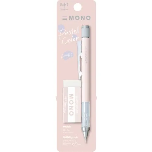 Tombow MONO graph und MONO Radierer, 0,5mm, Coral Pink, Präzision mit 4-mm-Spitze, innovativer Schüttel-Mechanismus, stabilere Messing-Zange, nachfüllbar, inkl. Radierer [SH-MG84-PE04A]