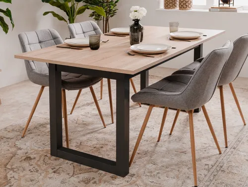 Furn.Design Esstisch Eiche Sonoma, grau 160/200 cm ausziehbar - Esstisch im industrial Look, ausziehbar von 160 auf 200 cm für bis zu 8 Personen, pflegeleicht durch Melaminbeschichtung und ideal für gesellige Runden.