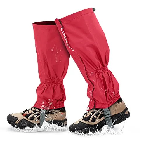 Lixada Gamaschen Wandern Jagd Fahrrad Gamaschen Herren Damen mit Reißverschluss wasserdichte Gamaschen Gaiter Ärmel Beinschutz für Radfahren Snowboarden Wandern Klettern (Rot)