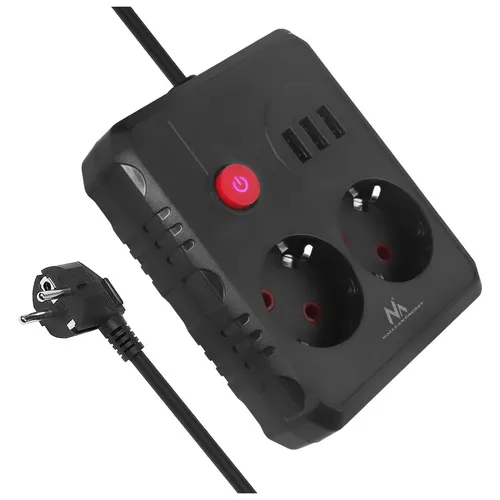 Steckdosenleiste 2 Steckdosen Verlängerungskabel 2500W 3xUSB Schwarz 1.5m 240V