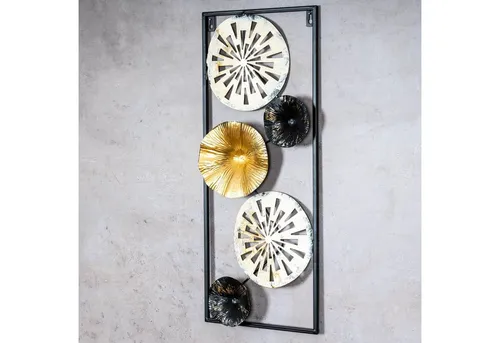 Levandeo® Metallbild, 3D Wandbild H60cm Ringe Metall Weiß Schwarz Gold Deko Teller