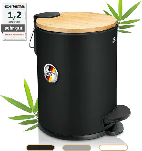 Exitoso Tretmülleimer 3 L aus Bambus mit Softclose-Funktion - Eleganter Mülleimer für Badezimmer und Büro, mit geräuschlosem Softclose-Deckel und rutschfestem Boden – ideal für hygienisches Entsorgen.