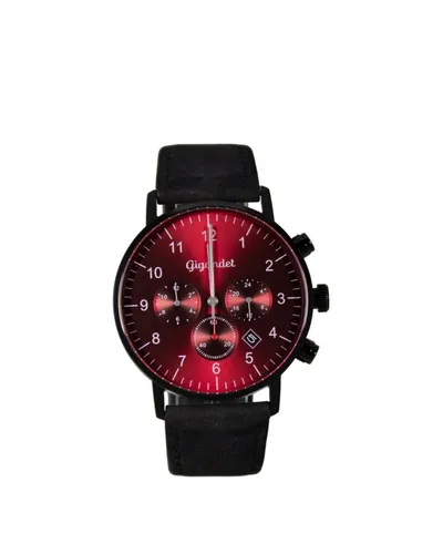 Gigandet Quarzuhr Armbanduhr Herren Edelstahl Lederband Rot Schwarz G21-009, Mineralglas, 2. Zeitzone, Datumsanzeige, 24-Std. Anzeige