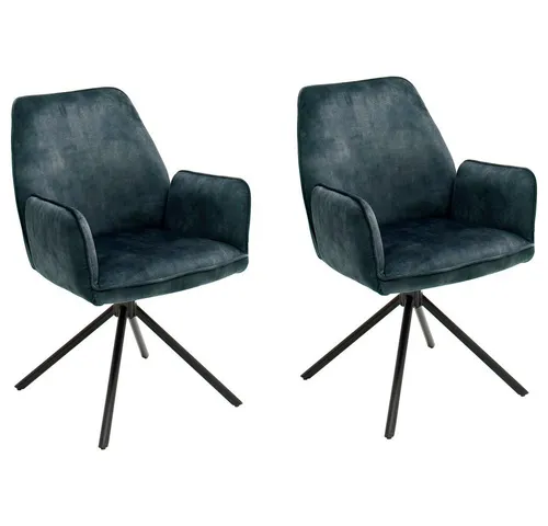 MCA furniture Esszimmerstuhl 2er Set – Vintage Veloursoptik in petrol von MCA Furniture