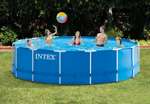 Intex Poolfolie 28273 für Frame-Pool 450x220x84cm - Swimmingpool mit einfacher Montage und Entleerung, bietet Platz für 17000 L Wasser und ist ideal für Sommer-Spaß im Garten.