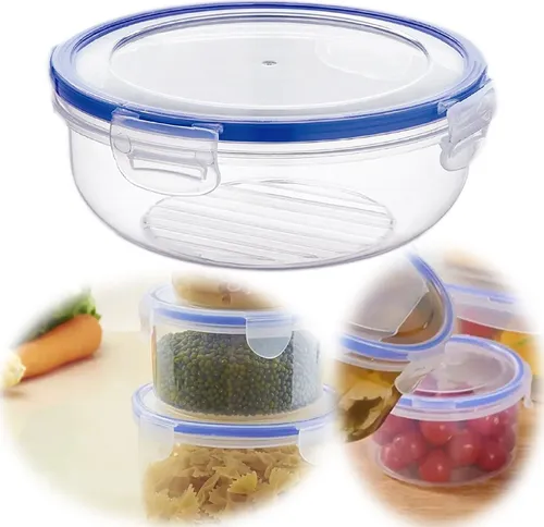 LS-LebenStil Frischhaltedose Clip & Lock 1400ml Rund mit Deckel Kunststoff auslaufsicher Vorratsdose Lunchbox Mikrowelle Gefrierbox stapelbar