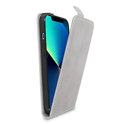 Cadorabo Hülle kompatibel mit Apple iPhone 13 PRO Flip Design aus Premium Kunst Leder Flip Klappbare Stoßfeste Magnetische Cover Hülle für iPhone 13 PRO Tasche in Grau