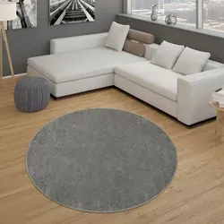 Paco Home Kurzflorteppich Anthrazit, Rund 120x120 cm - Teppiche & Böden, strapazierfähig und ideal für Fußbodenheizung, sorgt für ein gemütliches Wohnambiente mit schadstofffreiem Komfort.