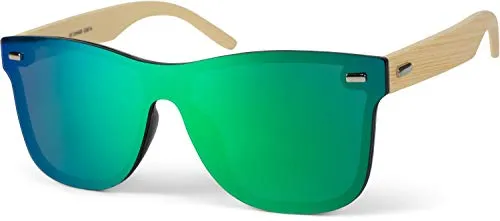 styleBREAKER Unisex Monoglas Nerd Sonnenbrille - Sportbrillen mit leichtem, randlosem Design und umweltfreundlichen Bambusbügeln. Hoher UV-Schutz 400 und inklusive Brillenputztuch und Etui.