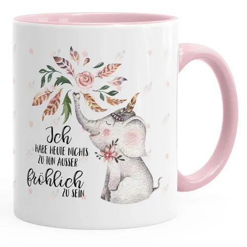 MoonWorks Tasse Kaffeetasse Elefant Ich habe heute nichts zu tun außer fröhlich zu sein Spruch-Tasse Geschenk MoonWorks® Innenfarbe, Keramik