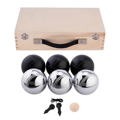 Engelhart Luxus-Holz-Pétanque-Koffer - Gesellschaftsspiel mit 6 hochwertigen Boules (3 graue, 3 schwarze) und Holz-Cochonnet, ideal für 2 Spieler ab 6 Jahren, perfekt für Outdoorspaß!