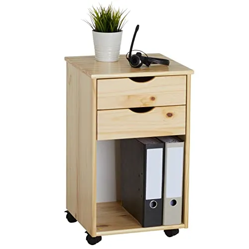 IDIMEX Rollcontainer Kano aus Kiefer, stabiler Bürocontainer mit 2 Schubladen - Büro Aufbewahrung & Organisation, aus massivem Kiefernholz für Stabilität und mit praktischen Doppelrollen für einfache Mobilität.