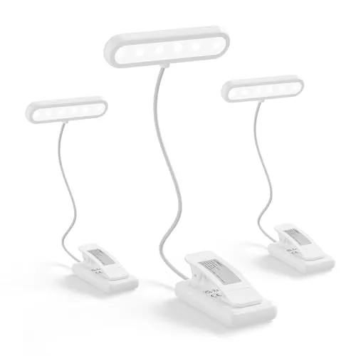 LQWELL® Leselampe Buch Klemme, wiederaufladbare USB-Leselampe, 3 Farbtemperaturen, 10 Helligkeitsstufen mit 12LEDs, 360° flexibles Buchlicht für Kinder und Buchliebhaber (Weiß, 3 Stück)
