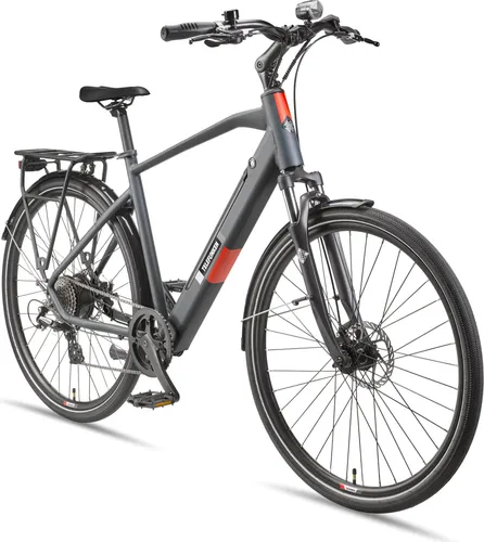 Telefunken E-Bike 28 Zoll XT490 für Herren - Trekking Pedelec mit 250 W Motor und 417,6 Wh Akku für bis zu 100 km Reichweite. Ideal für Stadt & Gelände, ausgestattet mit 8-Gang Kettenschaltung und hydraulischen Scheibenbremsen für maximalen Fahrkomfort.