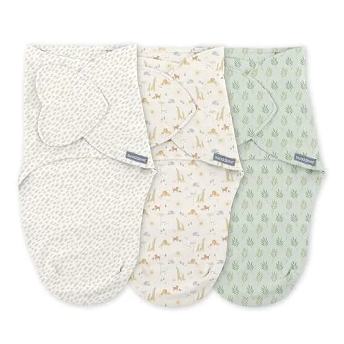 SwaddleMe by Ingenuity, Pucksack Baby 0-3 Monate, 3er‑Pack, 100% Baumwolle, Schlafsäcke für Neugeborene (Safari)