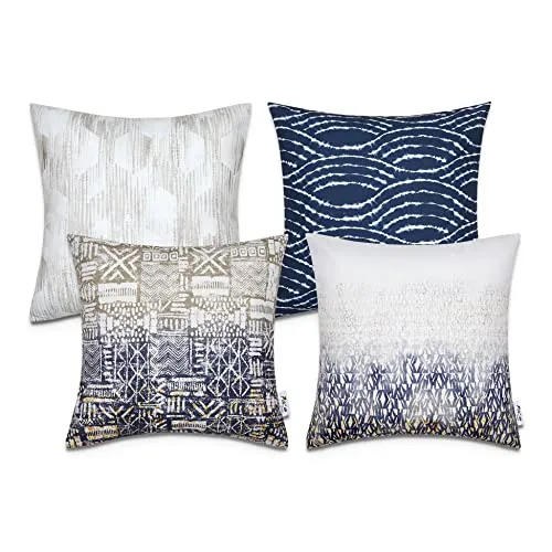 Paco Home Kissen Kissenbezug Sofakissen Bezug Kissenhülle Dekokissen Zierkissen Couchkissen Modern Geometrische Muster, Farbe:Blau-Grau, Sets:4pcs-Set