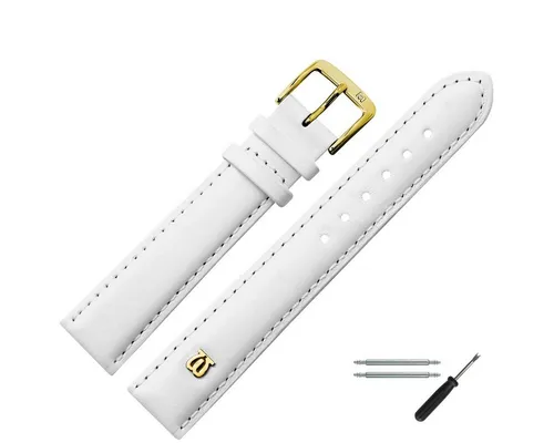 MARBURGER Uhrenarmband 20mm Leder - Hochwertiges 20mm Leder-Uhrenarmband in elegantem Weiß, mit glatter Oberfläche und goldfarbener Dornschließe - ideal für stilbewusste Träger.