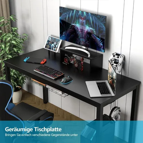 Gamingtisch 140 cm Gaming-Schreibtisch mit Monitorablage 155 x 60 x 94 cm Schwarz