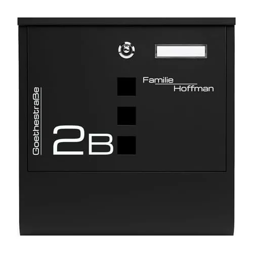 Verda Briefkasten mit Zeitungsfach, 2X Schlüssel, Schwarz Wandbriefkasten Zeitungsrolle Edehlstahl Designer Postkasten Wetterfest (Schwarz Matt SN3671)