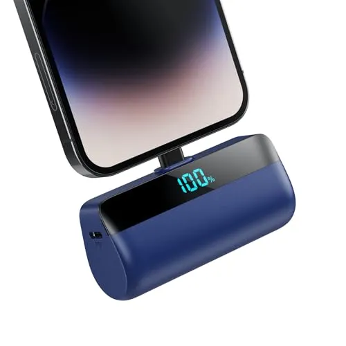 Feob Mini Powerbank für iPhone 5200mAh, 20W PD Schnelles Aufladen Power Bank Klein Ultrakompakter mit LED-Display, Externe Akkupack kompatibel mit iPhone 14/14 Plus/13 Pro/13/12/11/XS/XR/8/7/6-Blau