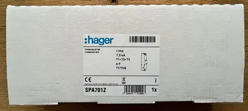 Hager SPA701Z Kombiableiter 4-p. T1+T2+T3 - Steckdosen- & Schalterteile, ideal für die Elektroinstallation mit hohem Schutzgrad und einfacher Montage auf Sammelschienen.