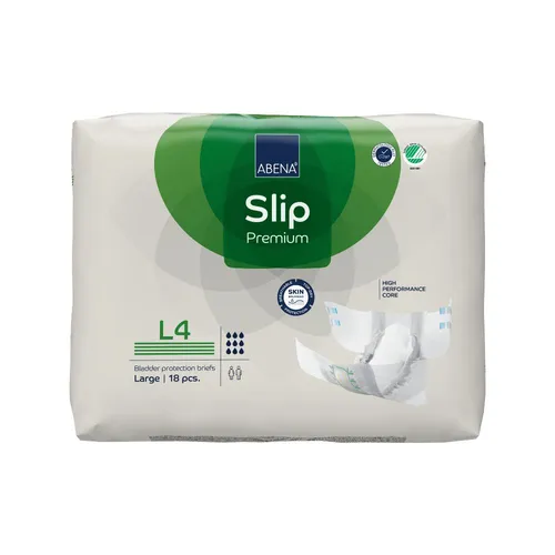 Abena Slip Premium L4, 18 Stück - Inkontinenzslips für optimalen Schutz - Arzneimittel - Anatomisch geformte Windeln für mittlere bis schwere Inkontinenz, mit Nässeindikator und Top-Dry-Vliesschicht für ein trockenes Tragegefühl.