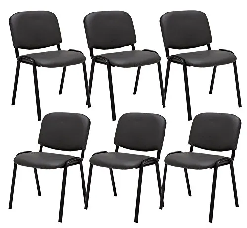 CLP 6er Set Besucherstuhl Ken Kunstleder - Stapelstuhl mit Metallgestell - Bürostühle mit hochwertiger Polsterung und pflegeleichtem Kunstleder, ideal für Wartezimmer und Konferenzräume. Stapelbar für platzsparende Lagerung und hoher Sitzkomfort.