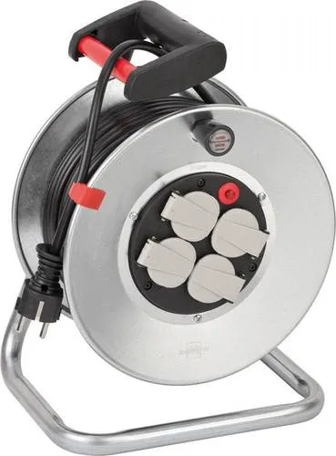 Brennenstuhl Kabeltrommel Garant S 4 Export, 25m - Kabeltrommel für Innenbereiche, 4x Schutzkontaktsteckdose mit Überhitzungsschutz, ergonomischer Handgriff, Made in Germany, ideal für den sicheren Anschluss von Elektrogeräten.