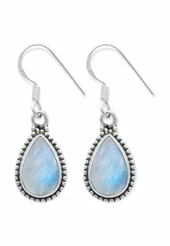 Ohrringe 925 Silber Mondstein weißer Stein schimmer Edelstein Ohrhänger echt Silber Damen Sterling Silber Hänger Geschenk (MOH-107-04)