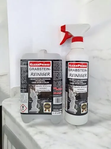CleanPrince Grabsteinreiniger 2,5 Liter - Moosbekämpfung: Effektiver Anti-Grünspan-Reiniger, entfernt Algen und Vogelkot mühelos, pH-neutral und hochwirksam für eine gründliche Grabsteinreinigung.