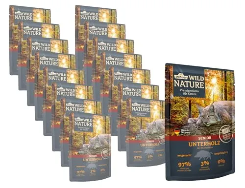 Dehner Wild Nature Katzenfutter Unterholz - Beutelfutter für Katzen, getreide- und zuckerfrei, ideal für ältere Katzen mit hohem Fleischanteil und leckeren Beeren für eine gesunde Ernährung.