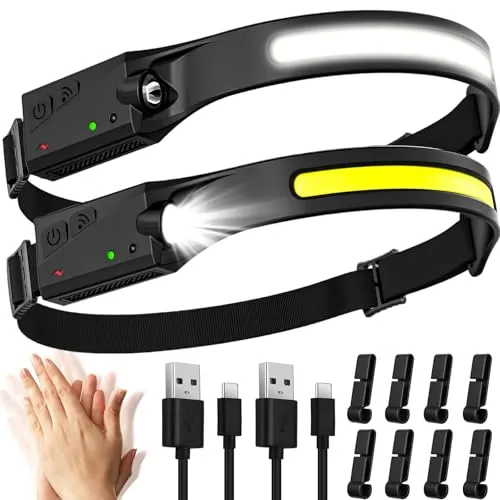 Stück Stirnlampe LED Wiederaufladbar,SuperHell 2000 Lumens 5 Lichtmodi 1200mAh 230°Ultra Leichtgewicht Stirnlampe,IPX4 Wasserdichter Kopflampe Stirnlampe,Ideal für Camping,Laufen,Angeln,Joggen 2