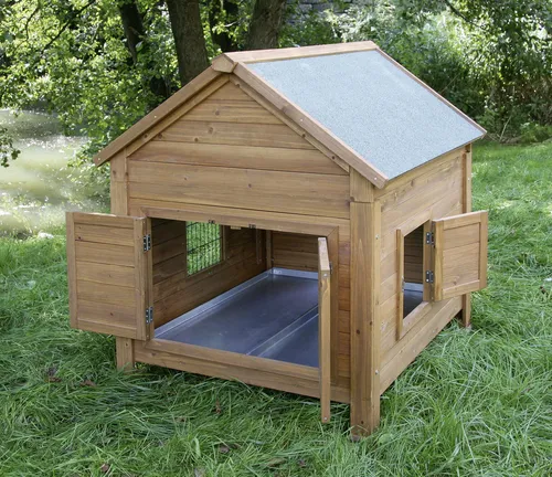 KERBL Kleintierstall Beige, 105x108x100 cm - Kleintierkäfige – Robuster Kleintierstall aus massivem Holz mit wetterbeständigem Bitumendach, ideal für Nager und Hühner, einfach zu reinigen und perfekt für jeden Garten.