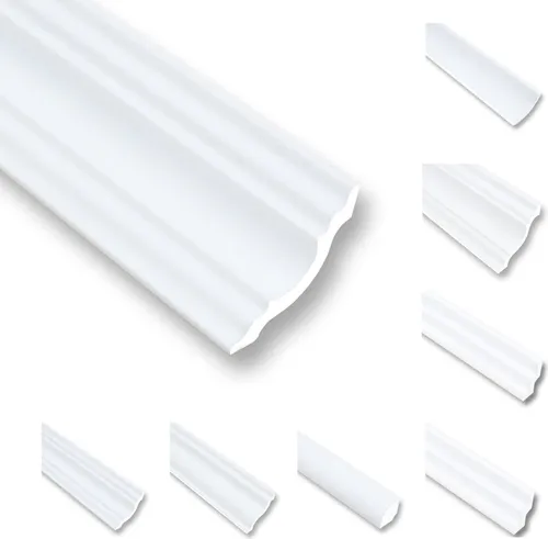 Meter Deckenleisten Styropor XPS - 20m Zierprofile in Weiß - 20 Meter Styropor-Deckenleisten NK50 | Robuste und leicht zu verarbeitende Zierleisten, perfekt für elegante Wand-Decke Übergänge. Überstreichbar und in schneeweiß für ein makelloses Finish.