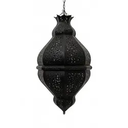 Hängeleuchte Meknes Schwarz 58cm - Marokkanische Lampe aus Metall - Lampen im marokkanisch-orientalischen Stil, handgefertigt aus Metall. Die filigranen Perforationen erzeugen ein faszinierendes Lichtspiel und machen jeden Raum einzigartig.