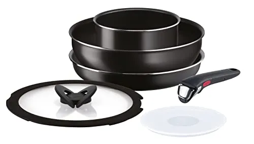 Lagostina Ingenio Essential + Antihaft-Kochgeschirr-Set aus Aluminium für Gas und Backofen, 6 Stück, Akku mit Topf, Bratpfanne, Wok, 2 Deckel, abnehmbarer Griff