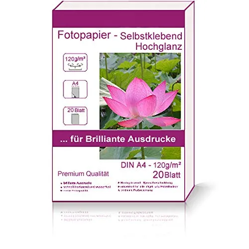 Blatt DIN A4-210x297 mm 120g/m² Fotopapier Selbstklebend Hochglanz Hglossy wasserfest Photopapier photopaper photo paper glänzend 120g / m² 120g/qm DIN A4-210 x 297 mm 21 x 29,7 cm 20
