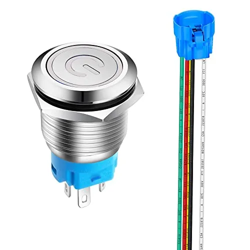 Gebildet 19mm Edelstahl Latching Drucktastenschalter 12V-24V 5A Power Symbol LED 1NO1NC SPDT ON Off Wasserdichter Nicht-Momentan Kippschalter mit Steckdose Stecker (Weiß LED)