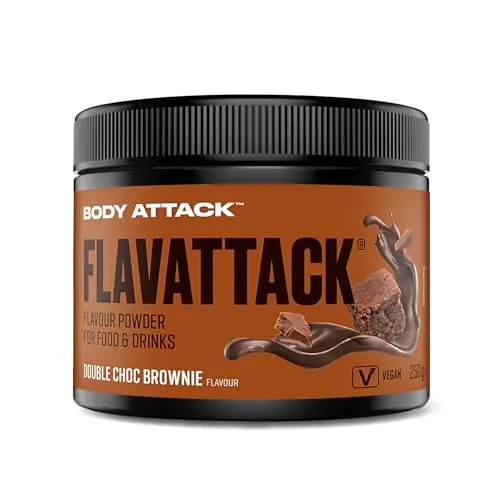 Body Attack Flavattack - Double Choc Brownie - 250 g, nur 9 kcal/Portion - Intensives Flavour Pulver für Müsli, Rice Pudding, Haferflocken, Drinks etc. - Geschmackspulver ohne Palmöl, Aspartam, Gluten