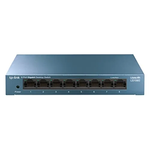 TP-Link Switch JetStream LS108G LiteWave, 8-Port Gigabit - Unmanaged 8-Port Switch für Desktop, energiesparend mit robustem Metallgehäuse und lüfterlosem Design für leisen Betrieb.